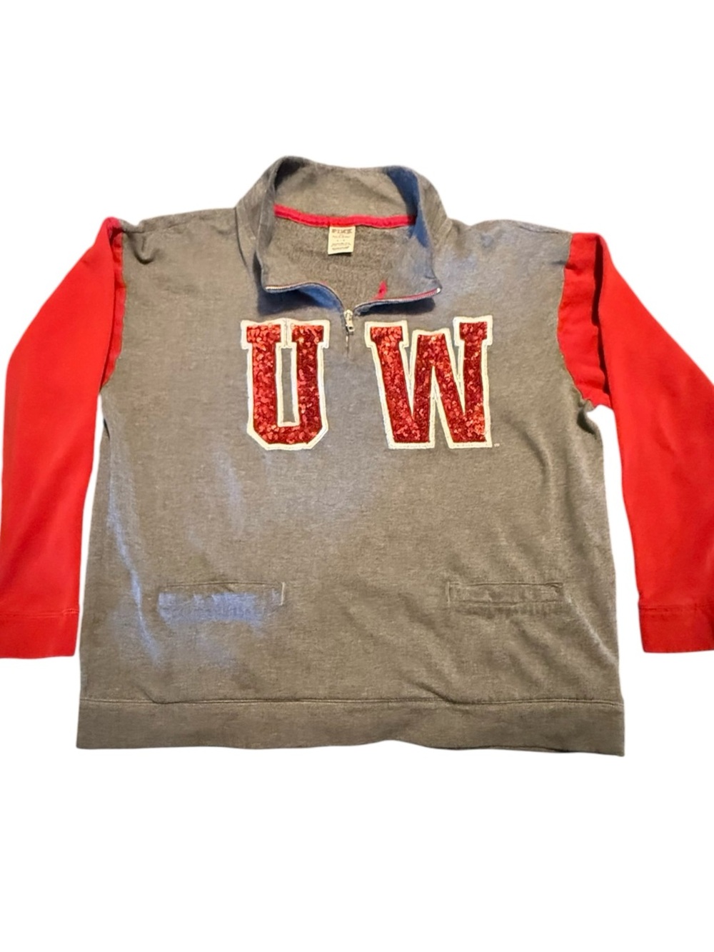 Pink UW Madison Red & Gray Quarter-Zip Sweatshirt